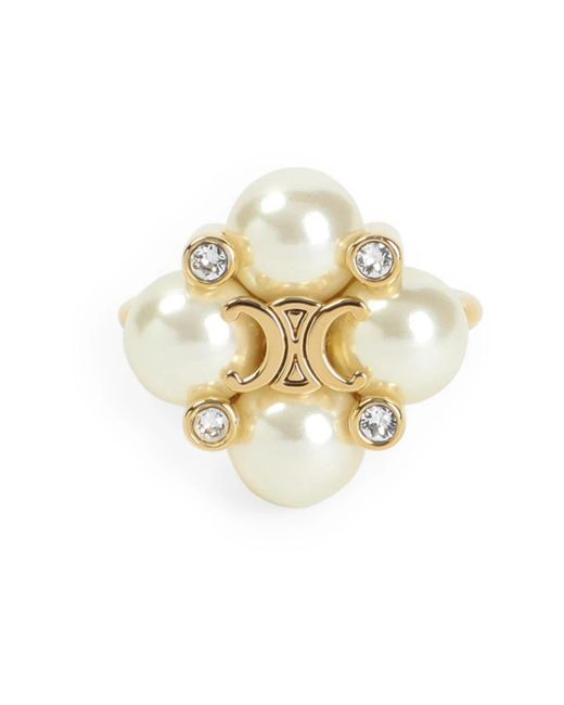 Céline Metallic Messing Ring Mit Kristall Und Perle