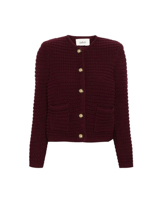 Ba&sh Purple Roter Häkelstrick Rundhalsausschnitt Pullover