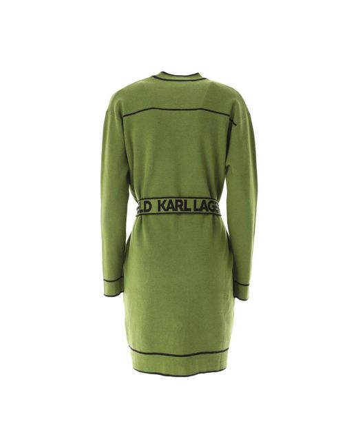 Karl Lagerfeld Truien & Vesten ,Groen ,Katoen Gebreid Vest Met Ceintuur En Contrasterende Bies in het Green