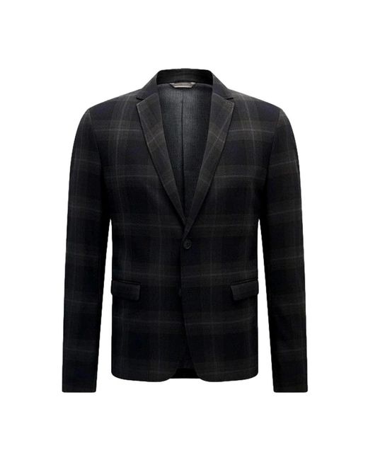 HUGO Jassen ,Zwart ,Leer Blauw Geruit Slim-Fit Jas Benestretch 8_Bs in het Black voor heren
