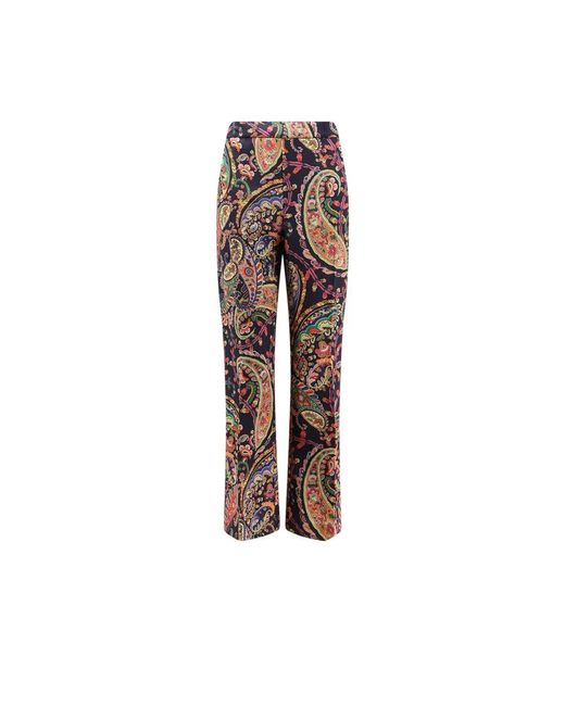 Etro Broeken ,Veelkleurig ,Polyester Stretch Cady Bootcut Broek Met Bloemenpaisleymotief in het Brown