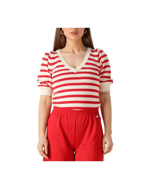 Pom Striped Scarlet Pullover in het Red