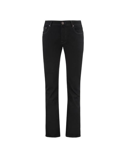 Moorer 5-Pocket-Jeans Mit Leder-Logoschild in Black für Herren