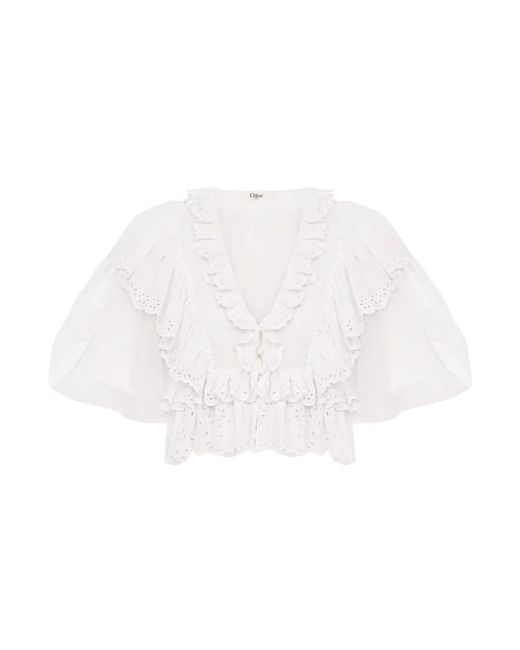 Chloé Cropped V-Hals Top Met Ruches in het White