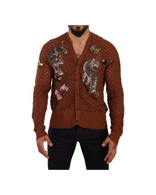 Dolce & Gabbana Leopard butterfly cardigan sweater in Brown für Herren
