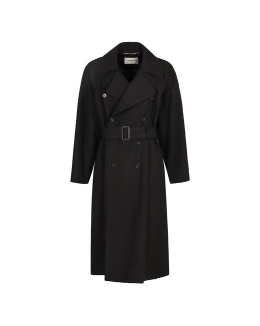 Saint Laurent Doppelreihiger Wollmantel in Black für Herren