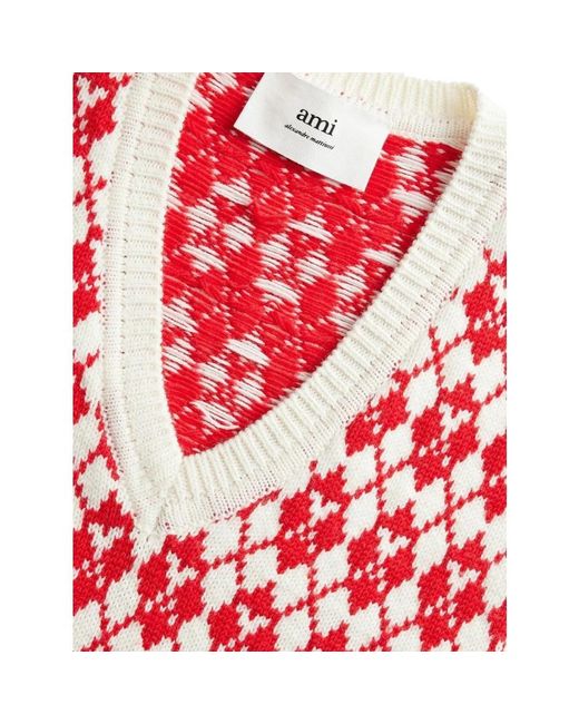AMI Red V-Neck Knitwear