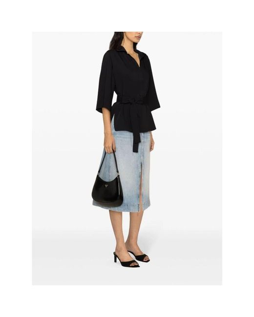 P.A.R.O.S.H. Black Schwarze Asymmetrische Bluse Mit Gürtel
