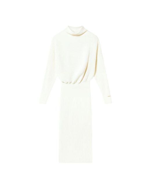 Twinset Geribbelde Gebreide Midi Jurk Off in het White