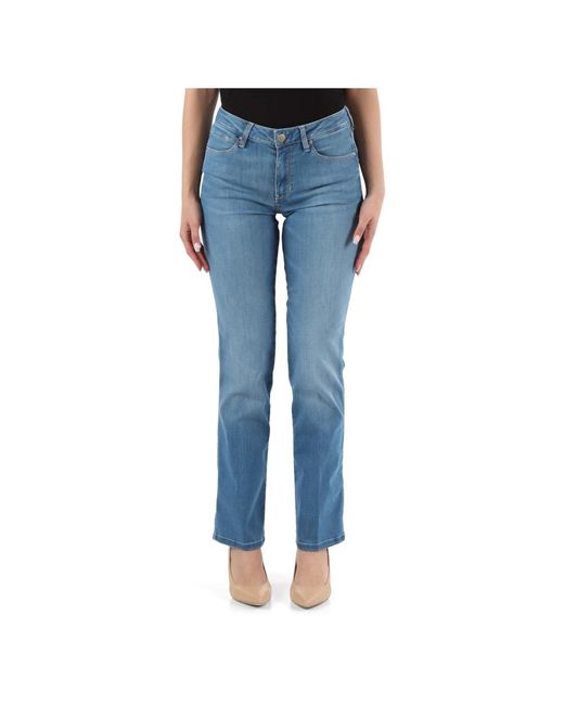 Guess Blue Mid rise straight jeans mit strass-logo