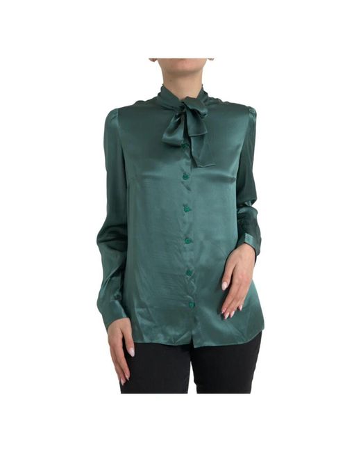 Dolce & Gabbana Green Luxuriöse dunkelgrüne seidenbluse top