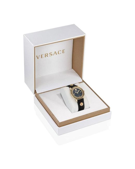 Versace Metallic Versce armbanduhr 38 mm logo halo lederarmband schwarz ve2p00222
