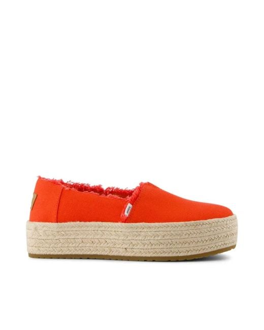 TOMS Schoenen ,Rood ,Denim Flame Canvas/Fray Instapper in het Red