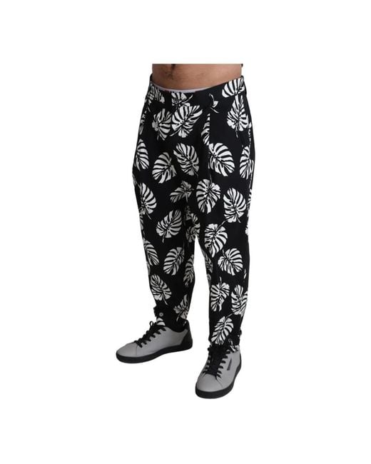 Dolce & Gabbana Zwart Blad Katoen Stretch Broek Broek Broeken in het Black voor heren