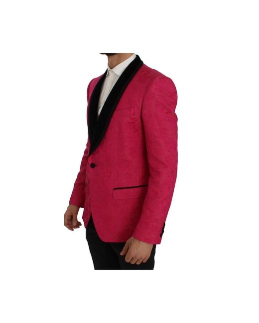 Dolce & Gabbana Floral Brocade Slim Blazer Jacket in Red für Herren