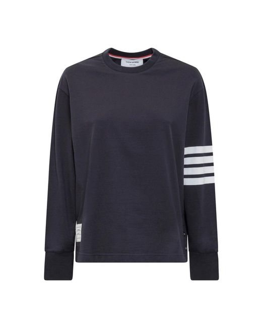 Thom Browne Blue Gestreiftes crewneck t-shirt mit knöpfen