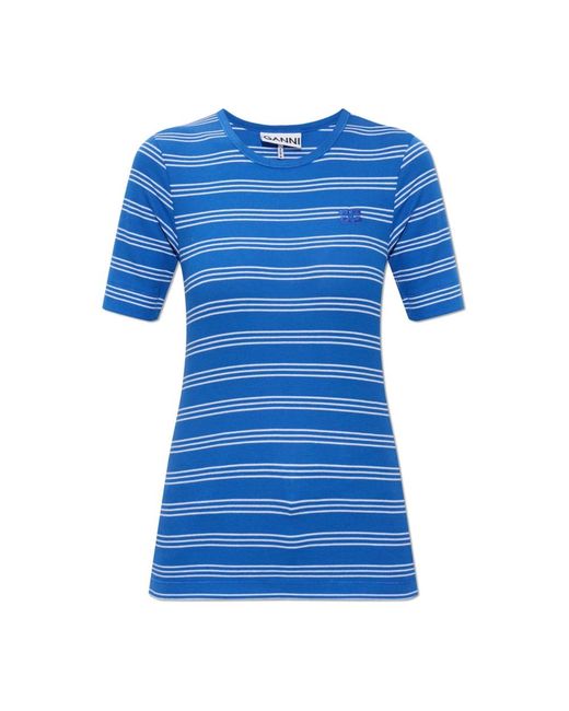 Ganni Geribbelde Gestreepte Top in het Blue