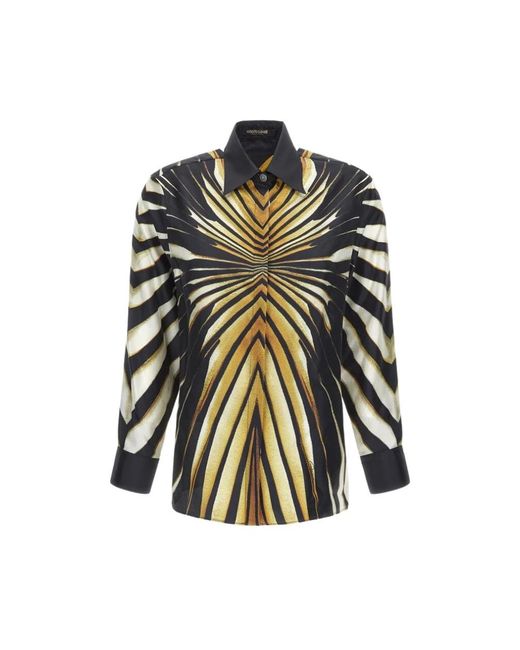 Roberto Cavalli Overhemden ,Veelkleurig ,Zijden Ray Of Print Shirt in het Green