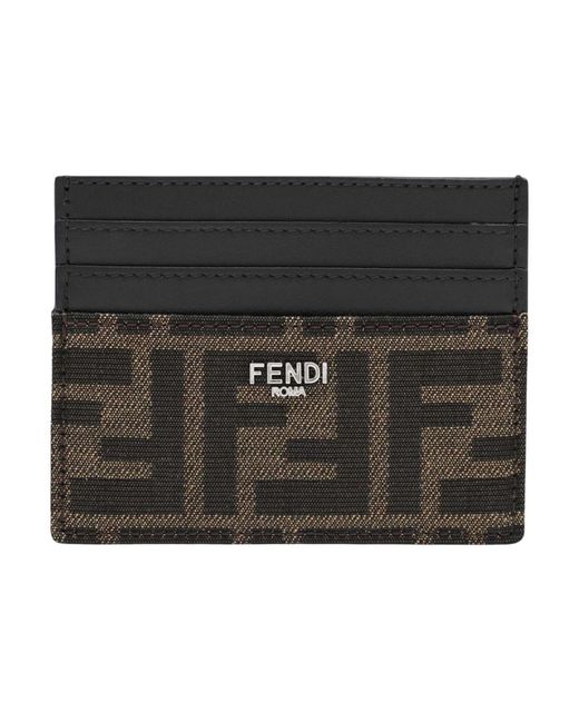 Fendi Accessoires ,Bruin ,Katoen Ff Jacquard Kaarthouder in het Black voor heren