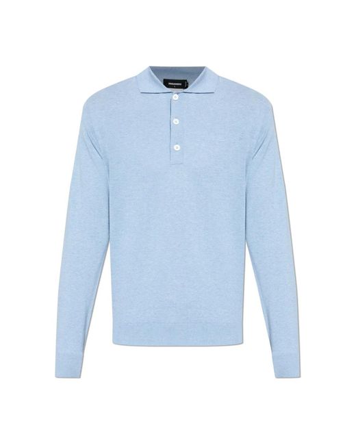 DSquared² Tops ,Blauw ,Katoen Lange Mouw Polo in het Blue voor heren