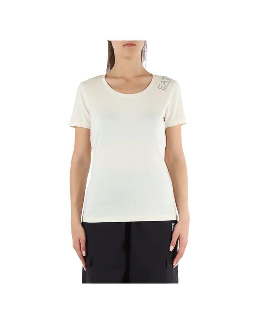 Camiseta de algodón elástico con estampado de logo EA7 de color White