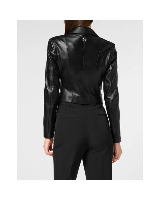 Philipp Plein Jassen ,Zwart ,Leer Vintage Leather Blazer Ls Flame in het Black