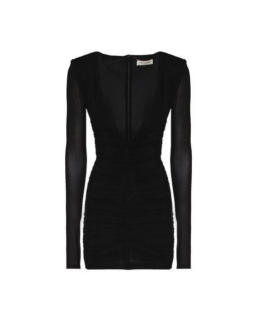 Vestido corto negro con escote en v profundo Saint Laurent de color Black