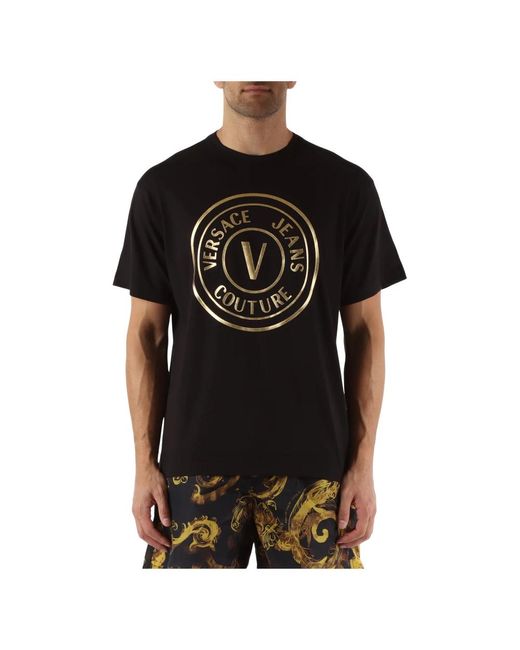 Versace Logo print regular fit baumwoll t-shirt in Black für Herren