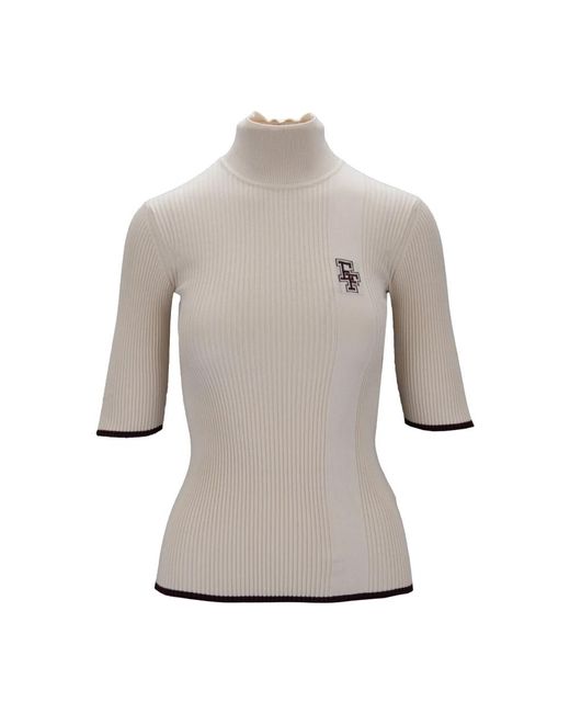 Elisabetta Franchi Geribbelde Coltrui Met Korte Mouwen in het Gray