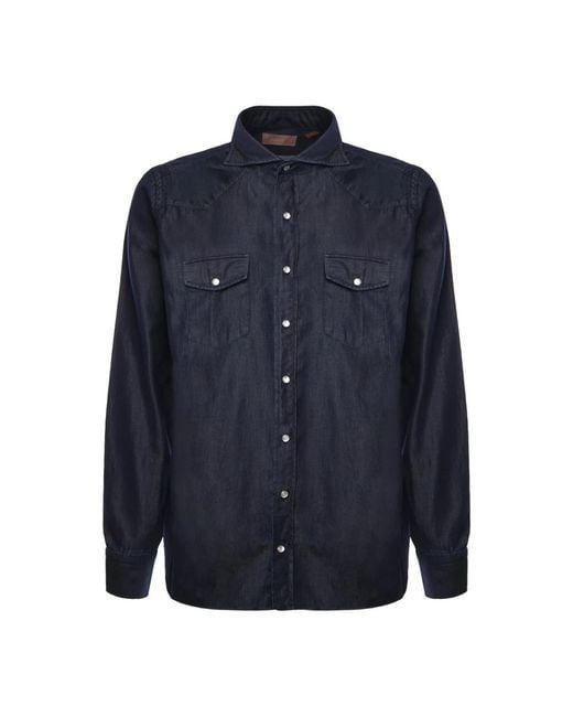 Borriello Overhemden ,Blauw ,Denim Denim Overhemd in het Blue voor heren