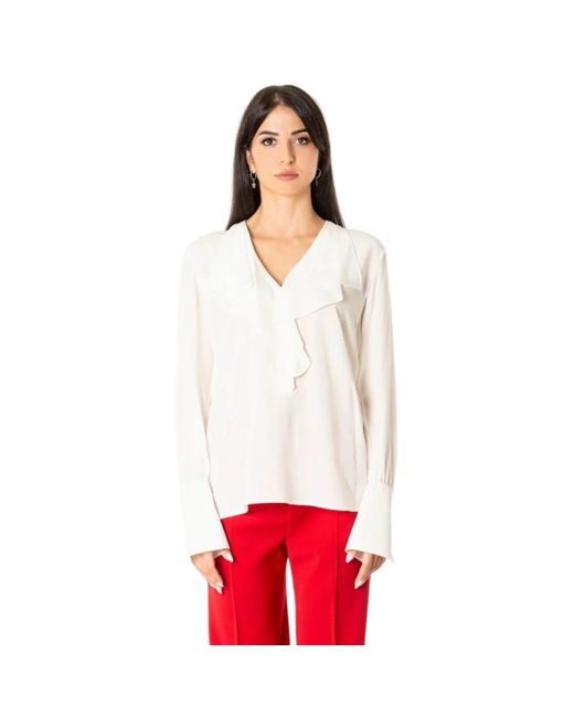 Max Mara Overhemden ,Wit ,Zijden Blouse Met Ruches in het Red