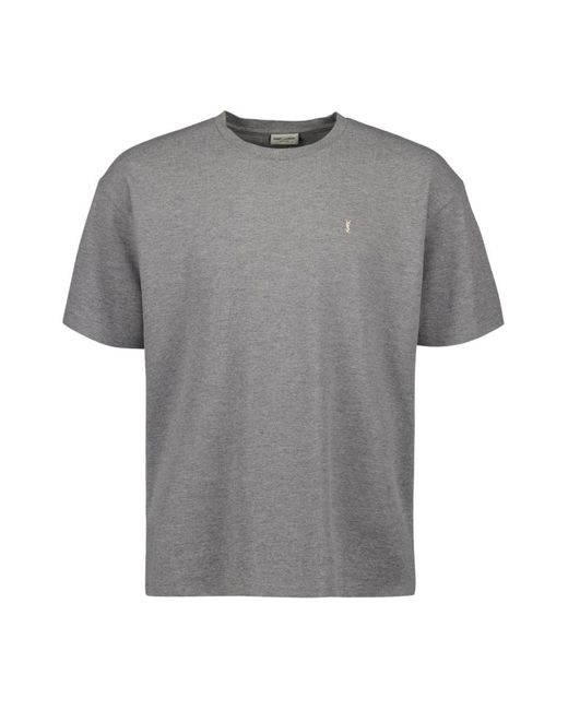 Saint Laurent Besticktes logo baumwoll-t-shirt in Gray für Herren