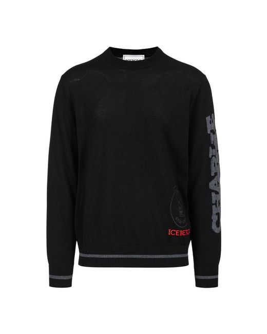 Iceberg Round-Neck Knitwear in het Black voor heren