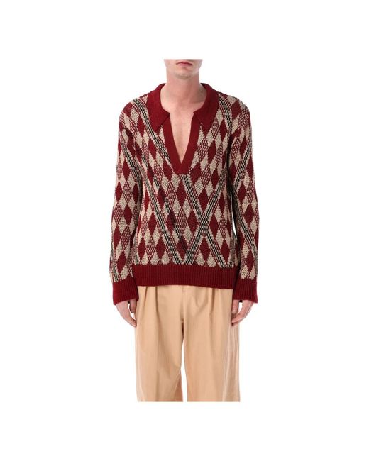 Dries Van Noten Red V-Neck Knitwear for men