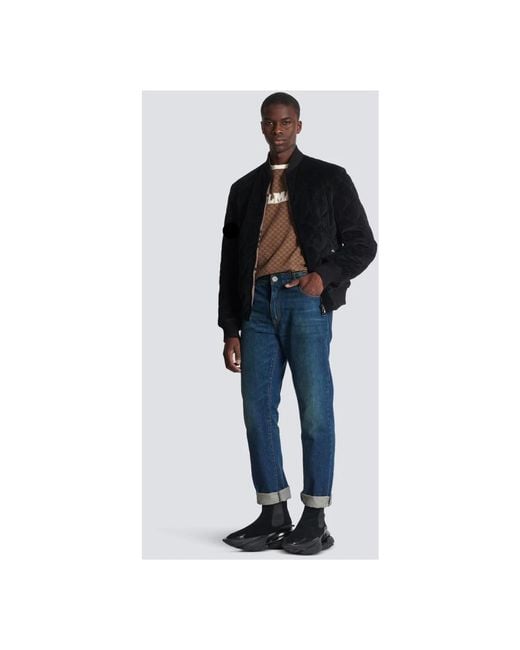Balmain Gerade Jeans Mit Logo-Patch in Blue für Herren
