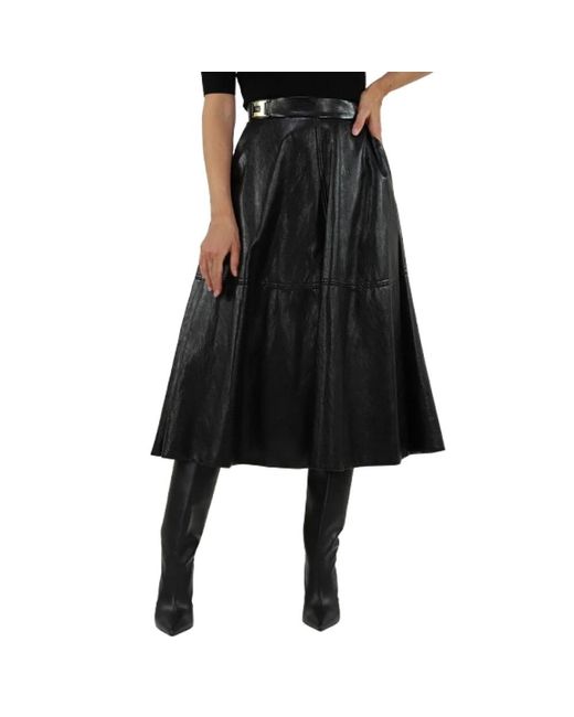 Elisabetta Franchi Zwarte Midi Rok Met Gebarsten Leder Effect in het Black