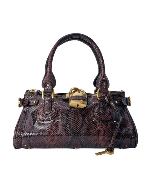 Chloé Purple Paddington Schultasche Mit Python-Prägung