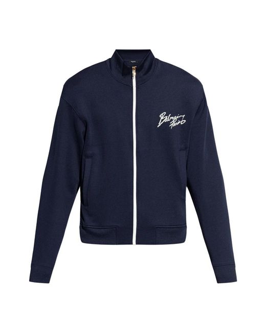 Balmain Hoodies & Sweatvesten ,Blauw ,Leer Logo Sweatshirt in het Blue voor heren