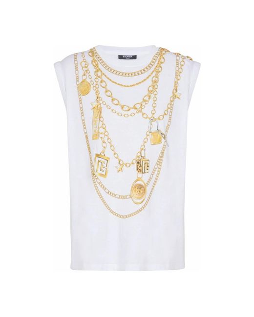 Sleeveless Tops Balmain de color White