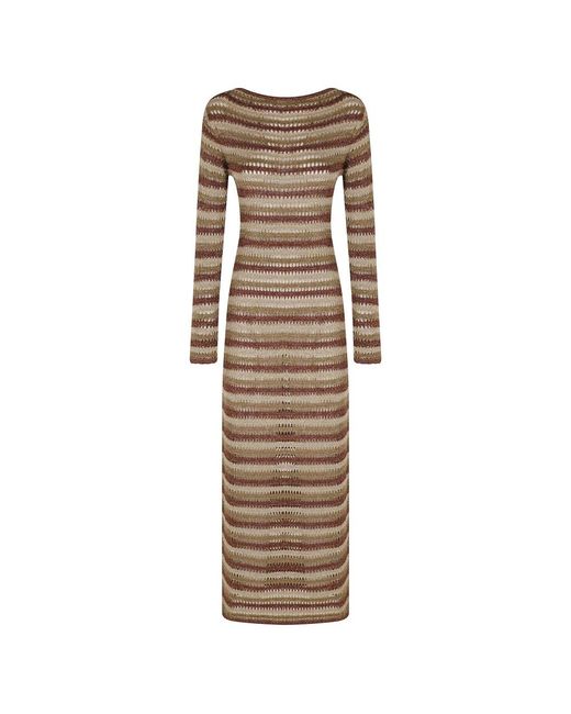 Mc2 Saint Barth Natural Robyn Striped Lurex Boat Neckline Viscose Midi Dress