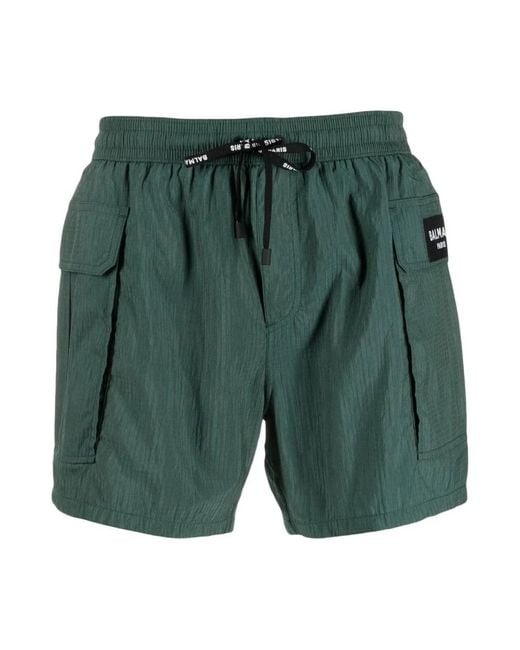 Short De Bain À Patch Logo Balmain pour homme en coloris Green