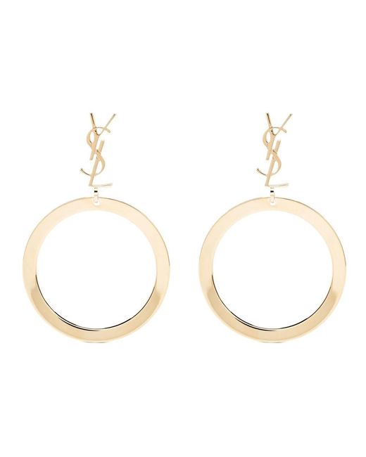 Saint Laurent Metallic Signature Logo Drop Earrings