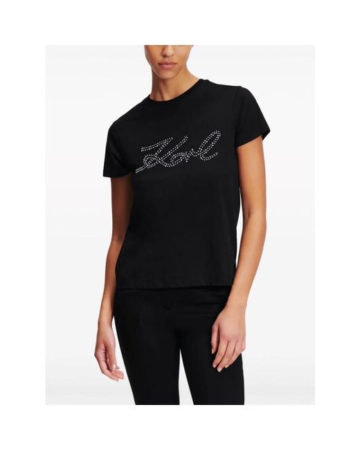 Karl Lagerfeld Black Schwarzes logo strass t-shirt