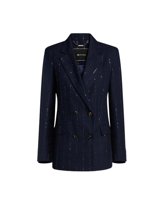 Kiton Jassen ,Blauw ,Wol Linnen En Wollen Double-Breasted Jas in het Blue