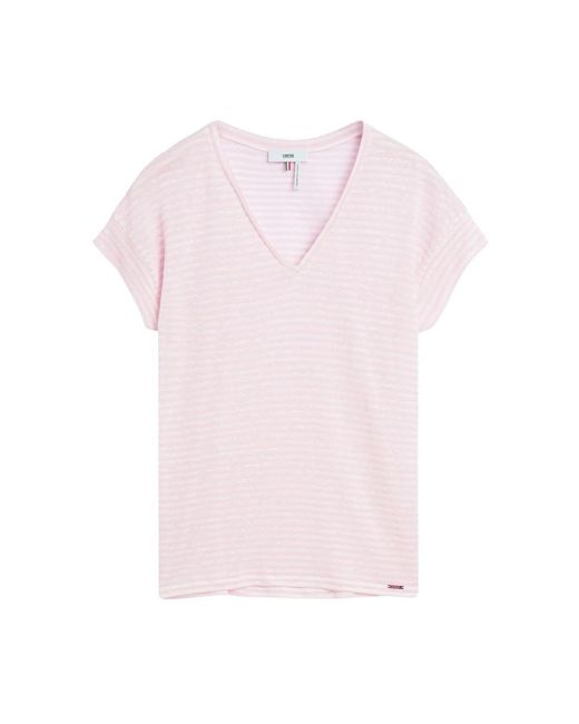 Cinque Tops ,Roze ,Linnen Linnen V-Hals Shirt Met Oprolmouwen in het Pink