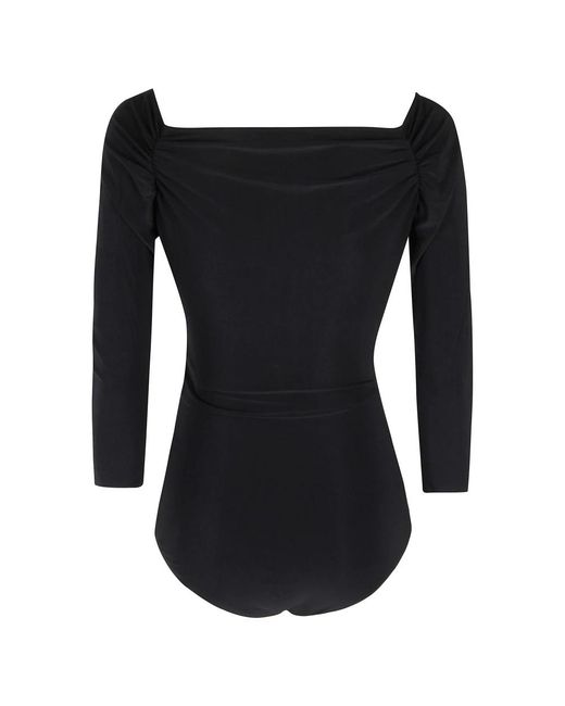 Norma Kamali Tops ,Zwart ,Leer Off Shoulder Sweatheart Bodysuit in het Black
