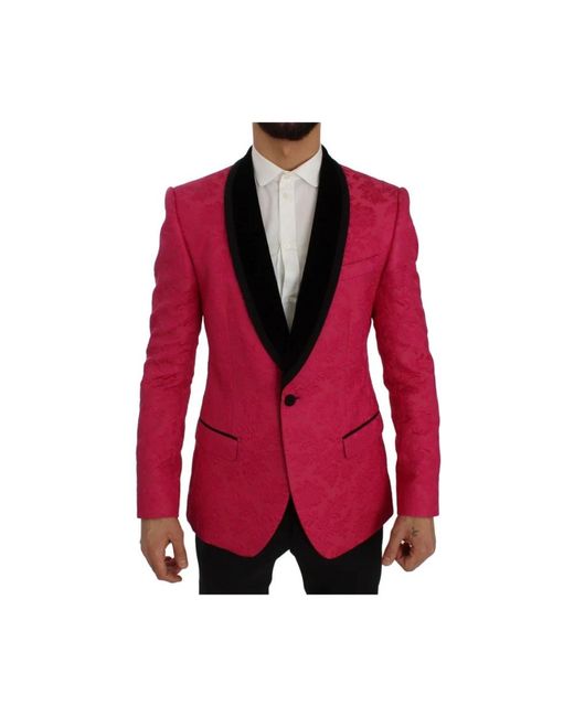 Dolce & Gabbana Floral Brocade Slim Blazer Jacket in Red für Herren