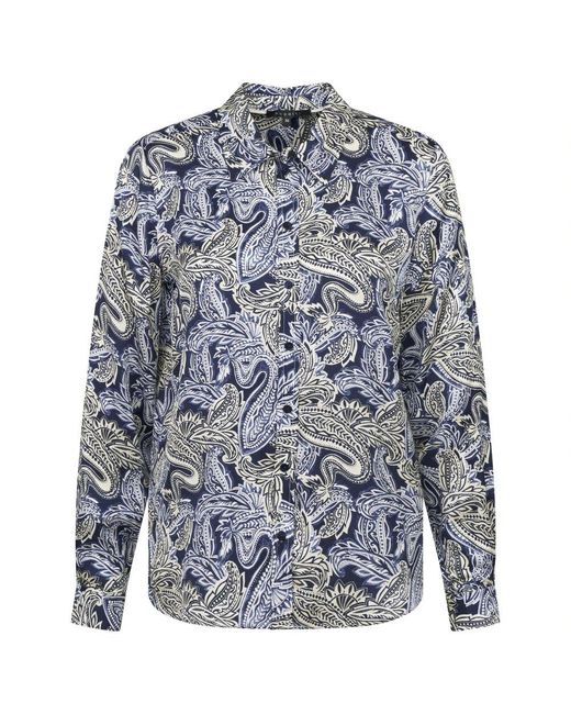 Bugatti Blue Viskose Hemdbluse Mit Abgerundetem Saum