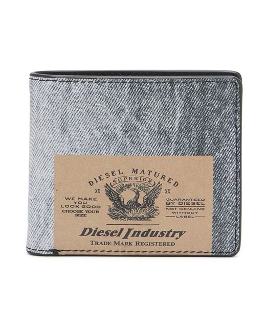 DIESEL Bifold-portemonnaie aus leder mit denim-print in Metallic für Herren