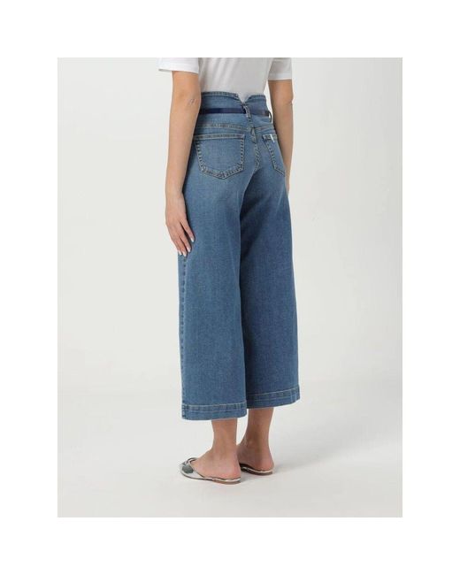Liu Jo Blue Bunte Wide Leg Cropped Jeans Mit Gürtel